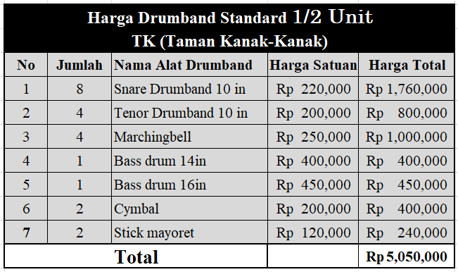 harga alat drumband TK standar | dmaster drumband | 0812.2930.3940